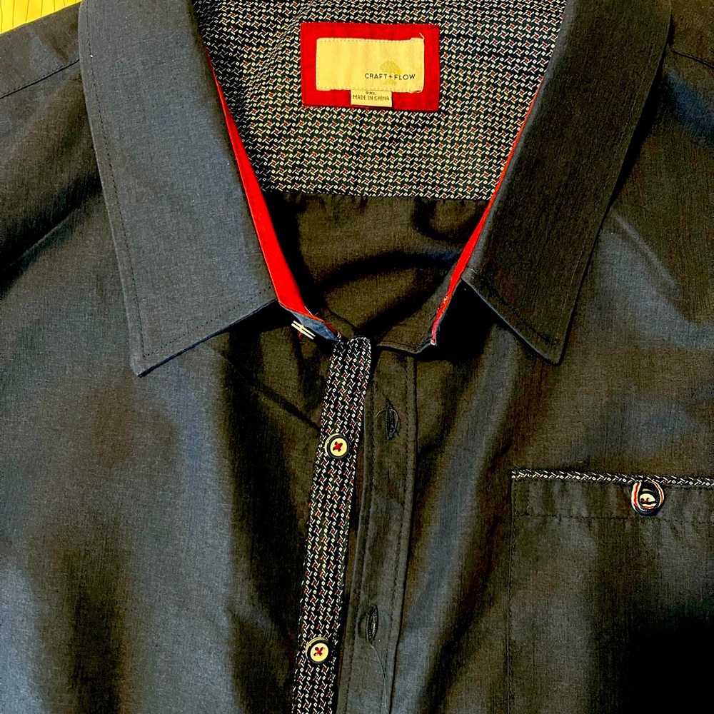 Craft*Flow 2XL Navy/Red long sleeve, button down, dress shirt with wide collar.